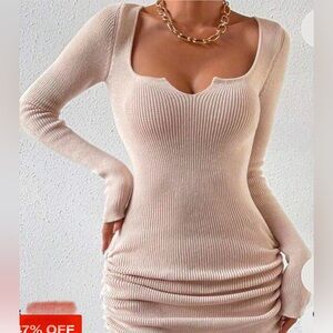 Elegant Cream Ribbed Knit Dress